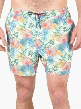 AFTCO Strike Swim Shorts Fishing Shorts Tropical Floral Elfin Yellow Size Medium